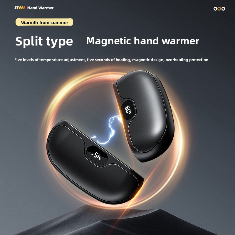Hand Warmer Electric - 磁気ハンドウォーマー、USB充電、取り外し可能なハンドウォーマー、デジタル温度表示ポータブルヒーター、2パーツフォーマット