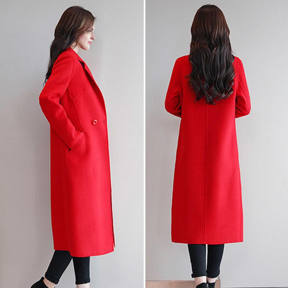 Wool Coat Peacoat - レディースウールコート ウールコート 女性用ウールピーコート ミドル丈オーバーコート カジュアルノッチラペルトレンチコート 厚手シングルブレスト