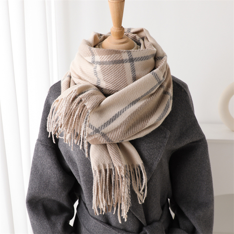 Cashmere Pashmina Wrap - 2025年新作冬物 レディース チェック柄 カシミヤ スカーフ 暖かいパシュミナ