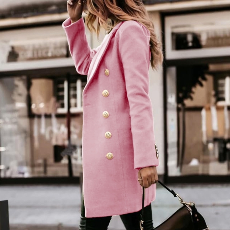 Wool Coat Peacoat - 652F レディース秋冬ウールコートダブルブレストミディピーコートトレンチコート