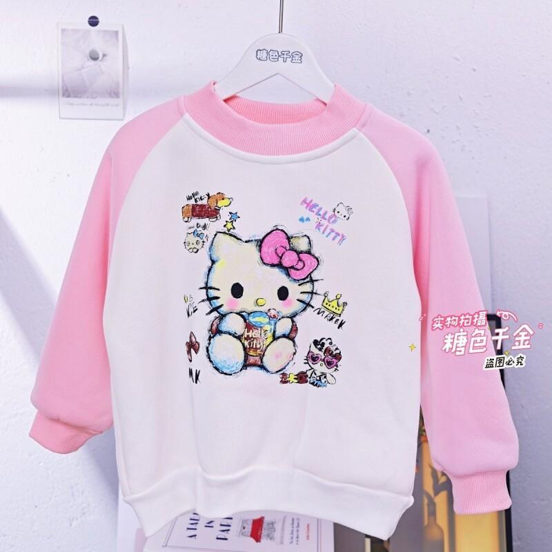 Sherpa Hoodie Fleece - サンリオ ハローキティ ガールズ フリース パーカー 暖かい冬用漫画プルオーバー