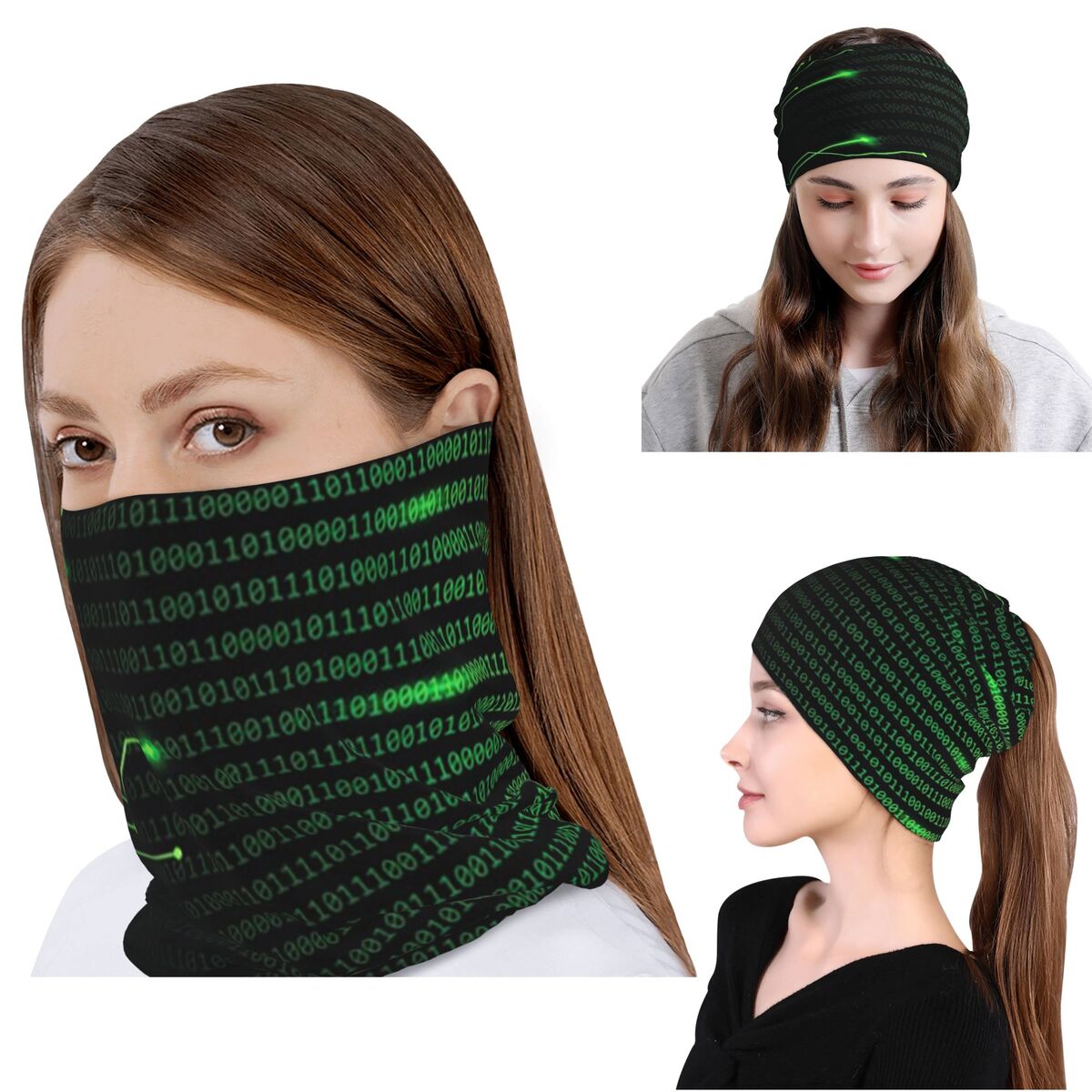 Neck Gaiter Fleece - バイナリコード入りスローブランケットと軽量フリースバンダナネックゲイターマスクスカーフ暖かいサイクリングスカーフビーニーハット洗濯可能