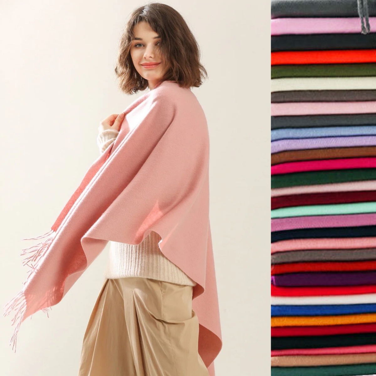 Cashmere Pashmina Wrap - 36 色薄型模造カシミヤタッセル女性スカーフショールラップ女性デザイナー固体ヒジャーブストールロングパシュミナスカーフスカーフ