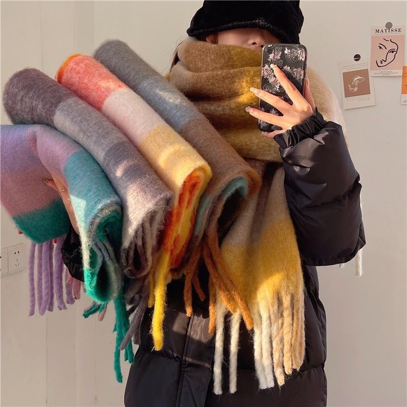 Cashmere Pashmina Wrap - 2025新しい冬厚く暖かいスカーフ女性カシミヤショールとラップパシュミナネッカチーフBufanda女性虹毛深いテッセルエシャルプ