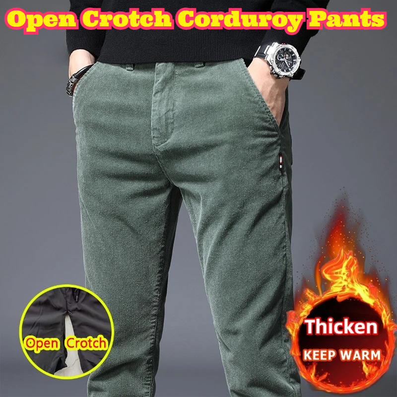 Corduroy Pant Warm - オープンクロッチメンズ秋冬フリース裏地付きコーデュロイパンツスリムストレートカジュアルトレンディ多用途ソフト暖かい快適デイリーロングパンツ