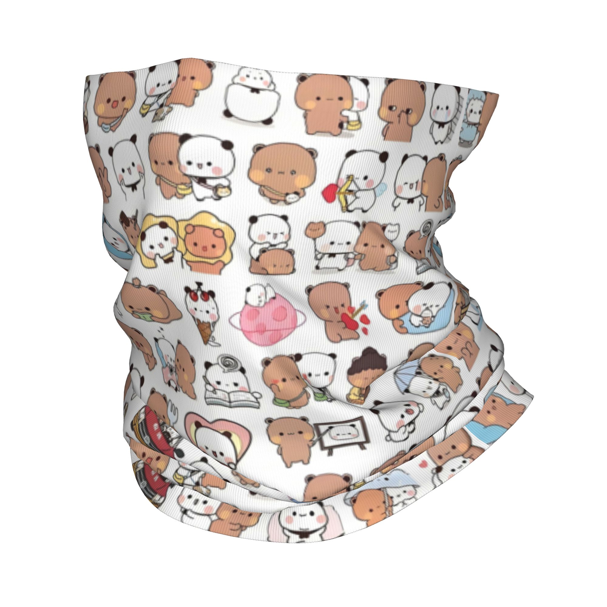 Neck Gaiter Fleece - カスタムベア漫画ピーチとゴマブブドゥドゥバンダナネックウォーマー男女兼用冬スキーチューブスカーフゲイターアニメパンダフェイスカバー