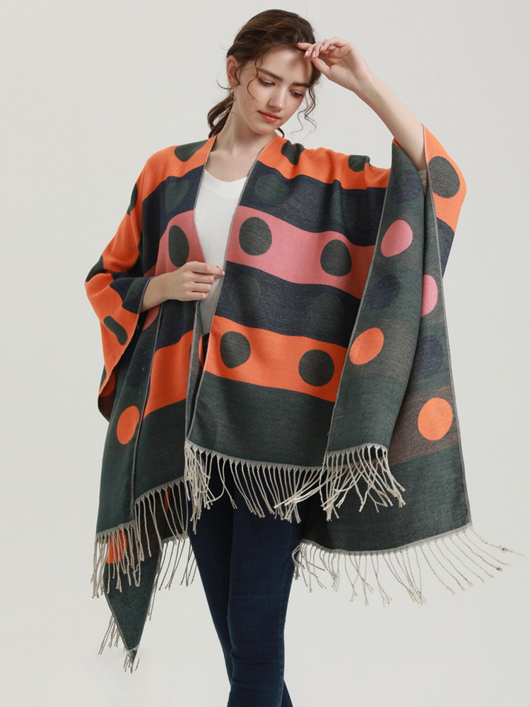 Cashmere Pashmina Wrap - 女性のためのイミテーションカシミヤスカーフ,豪華なスカーフ,ドット,ポンチョ,タッセル,ラップ,ショール,パシュミナ,クジラの骨