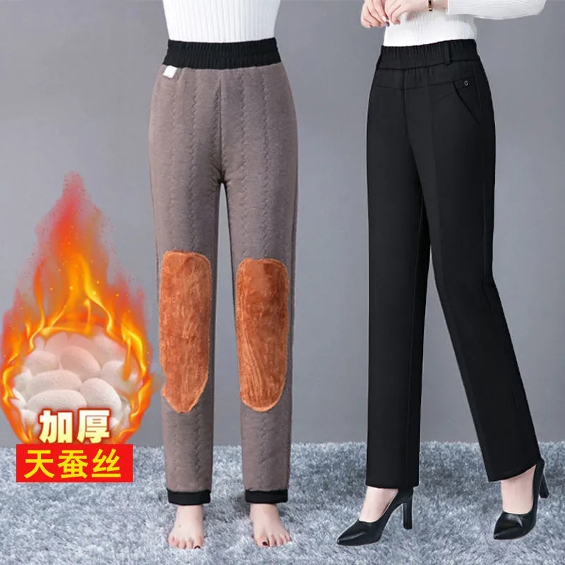 Corduroy Pant Warm - ストレート脚パンツ女性秋/冬2022New女性着用高すべてマッチウエスト黒ベルベット厚い暖かい綿ズボン