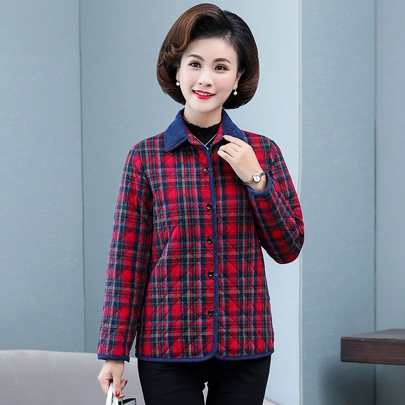 Flannel Shirt Lined - 秋冬チェック柄コットンシャツ厚手長袖ルーズフィットレディースコート純綿フランネル裏地中高年向け…