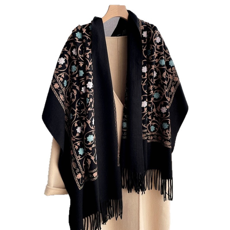 Cashmere Pashmina Wrap - 2025年新作 刺繍入りカシミヤスカーフ レディース 冬用ショール ラップ ヒジャブ