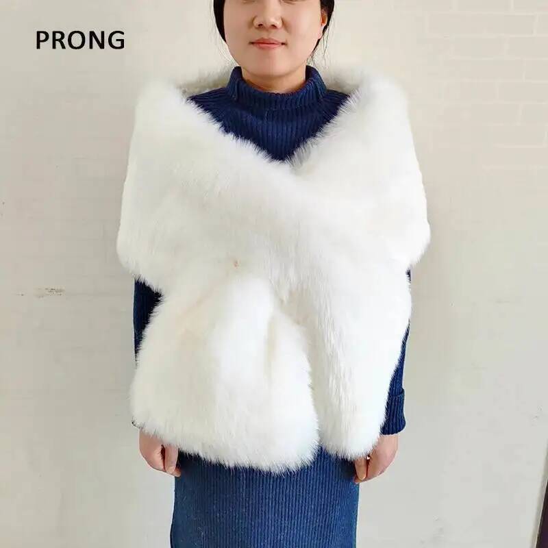 Shawl Wrap Winter - 女性フェイクファーショールラップ冬豪華なウェディングケープブライダルラップ高級ロングサイズネックウォーマー毛皮スカーフパーティードレスアクセサリー