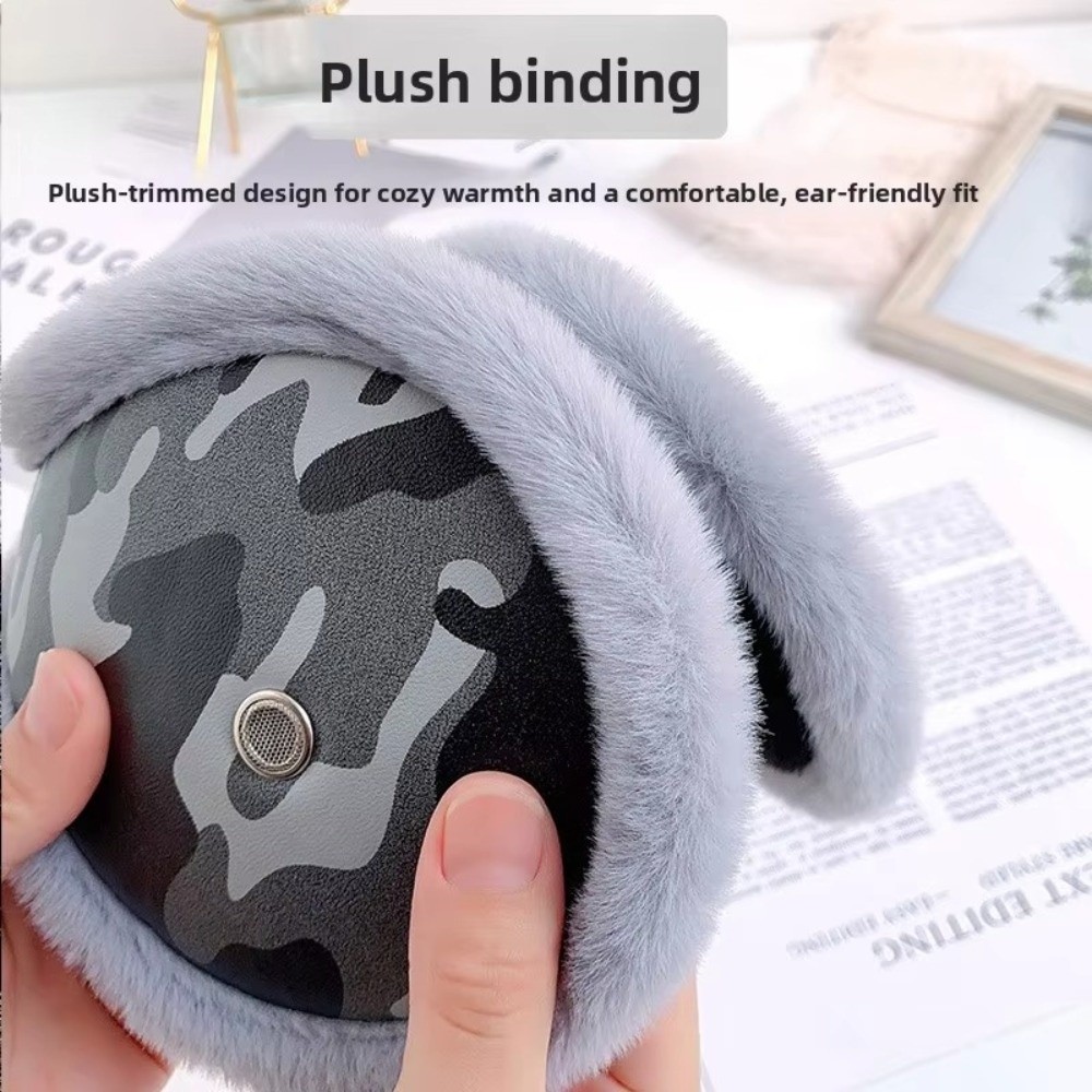 Earmuffs Foldable - 新しいPUレザー製冬用イヤーマフ、折りたたみ式、防風、スピーカー穴付き、イヤーウォーマー、サイクリングやスキーに最適