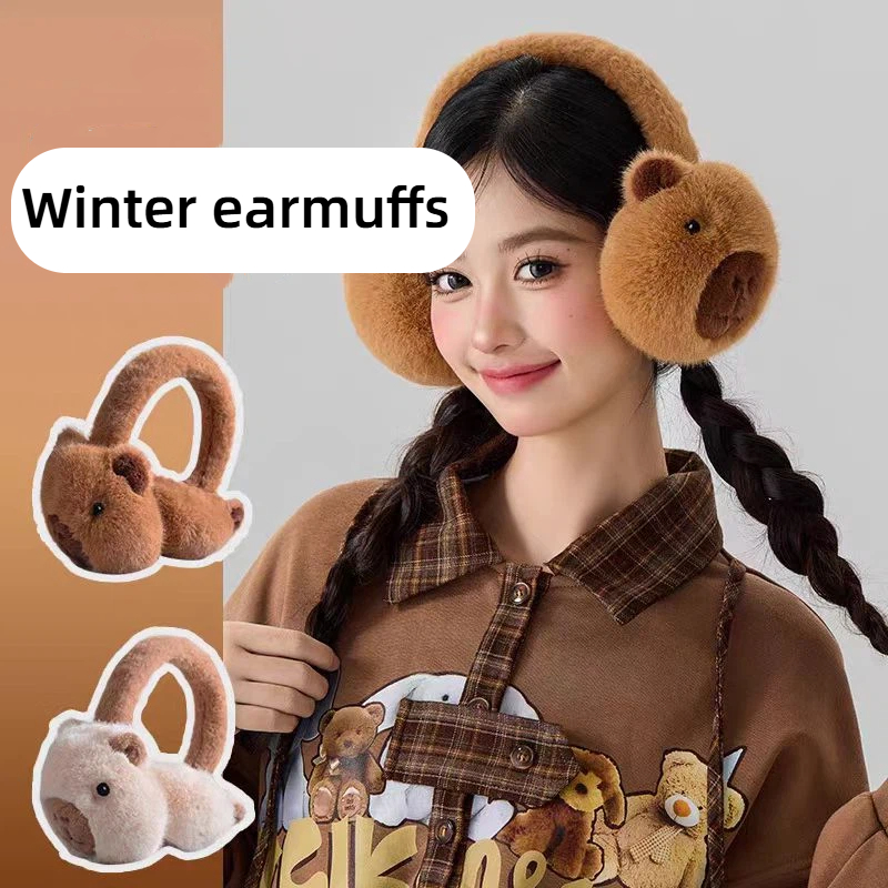 Earmuffs Foldable - かわいいカピバラ耳あて漫画イルカぬいぐるみ折りたたみ式耳あて寒さ対策暖かい女性用耳カバー耳栓寒さ対策