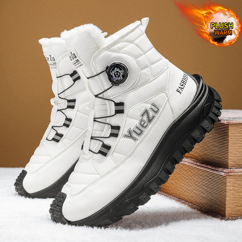 Waterproof Winter Boot - ビッグサイズメンズウィンタースノーブーツハイトップフリース裏地付き暖かい綿靴滑り止め耐久性のある屋外防水ハイキングシューズ