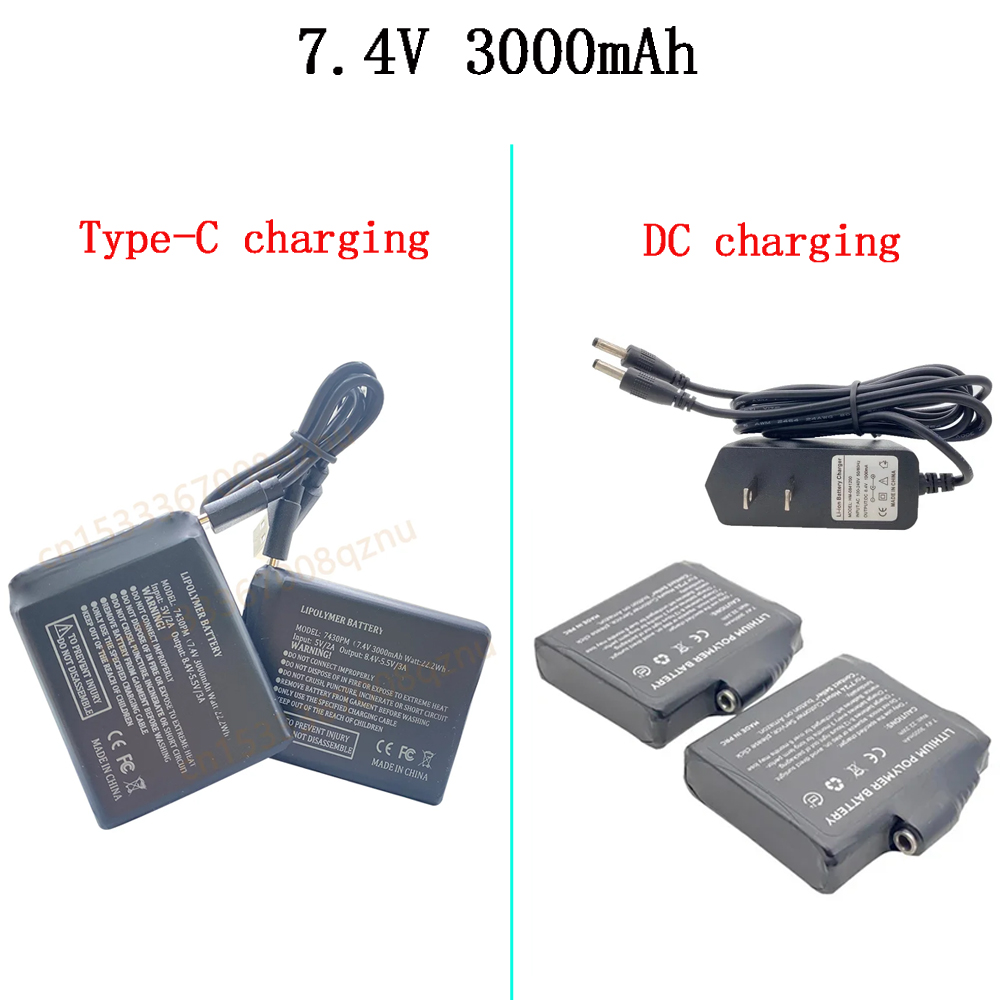 Heated Vest Battery - 加熱手袋バッテリー 7.4V 3000mah リチウム電池、加熱ベスト、靴下、靴、冬の不凍液加熱バッテリー 755060-2S 用