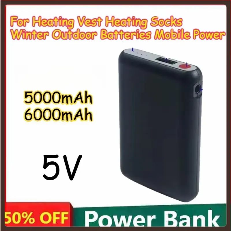 Heated Vest Battery - 5000mAh 6000mAh 5V 充電式加熱ベスト用バッテリー 加熱ソックス 冬用