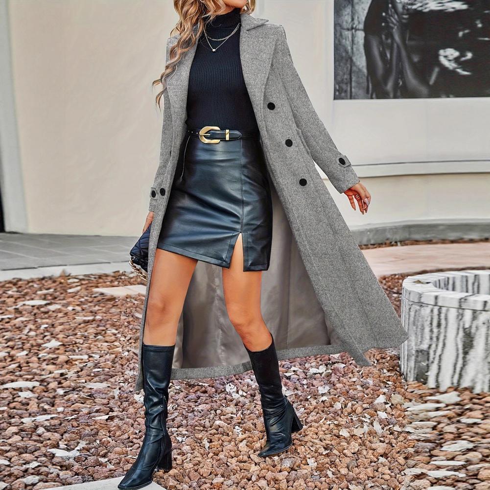 Wool Coat Peacoat - 秋のコート レディース ロングウールコート ダブルブレスト ピーコート クラシックノッチラペル