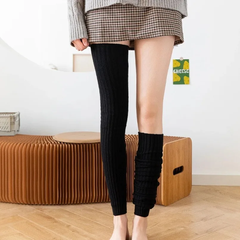 Thermal Sock Wool - 膝上の女性用サーマルソックス,フェミニンなニットウェア,レッグウォーマー,暖かくて厚いストッキング,冬