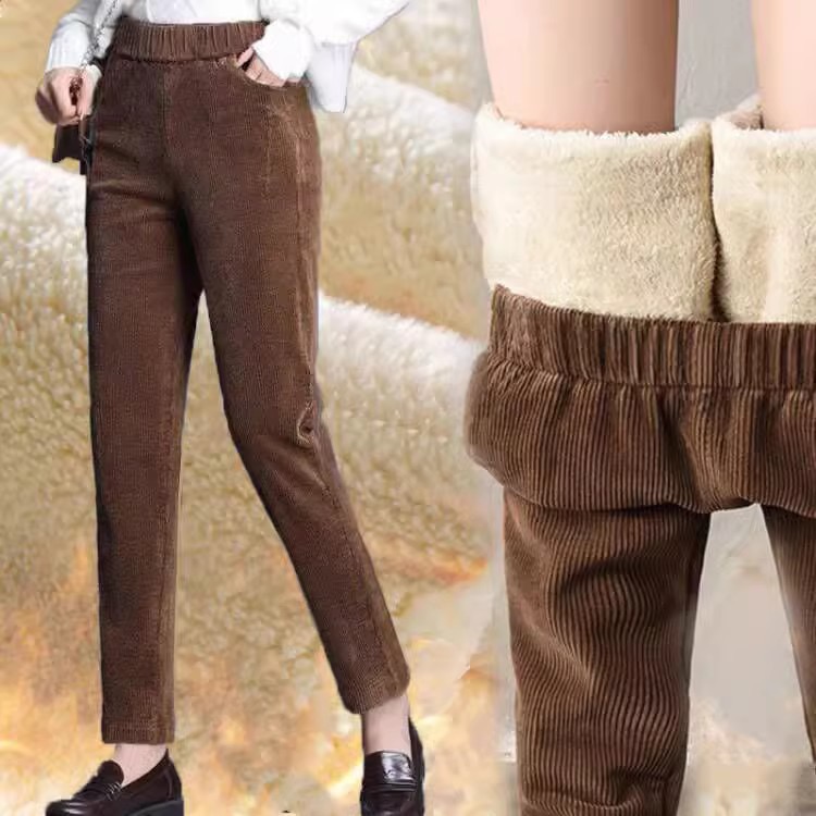 Corduroy Pant Warm - 1 個女性秋冬ぬいぐるみ肥厚カジュアルパンツコーデュロイ暖かいパンツ女性のハイウエストレギンスハーレンズボン