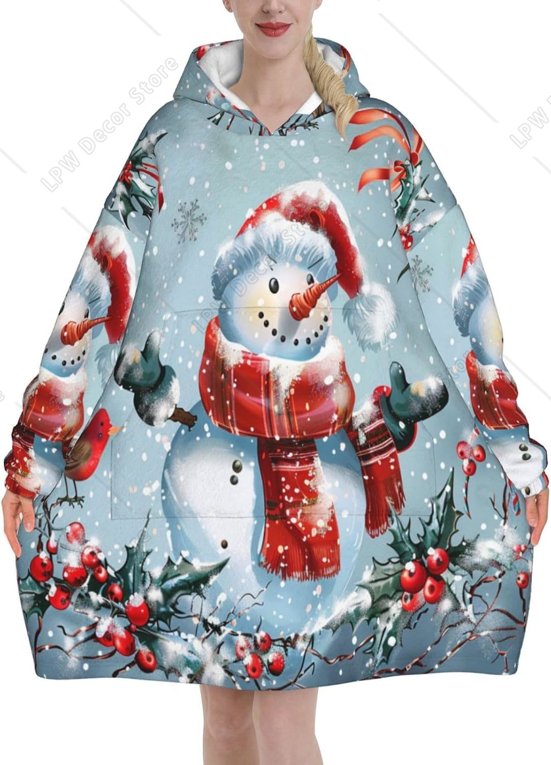 クリスマス雪だるま着用可能なブランケットパーカー冬用雪だるま - Sherpa Hoodie Fleece のレビューと価格
