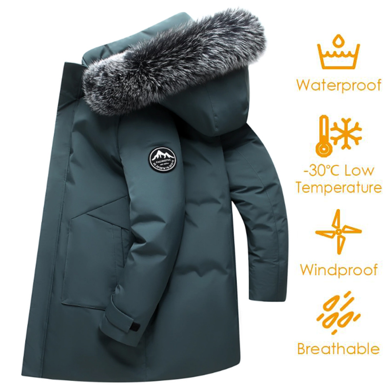 秋冬男性防風ダウンジャケットコートメンズウォームホワイトダッ - Down Jacket Packable のレビューと価格