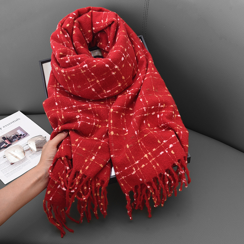 新しい暖かい冬のタッセルスカーフヒジャブ女性ドットチェック柄 - Cashmere Pashmina Wrap のレビューと価格
