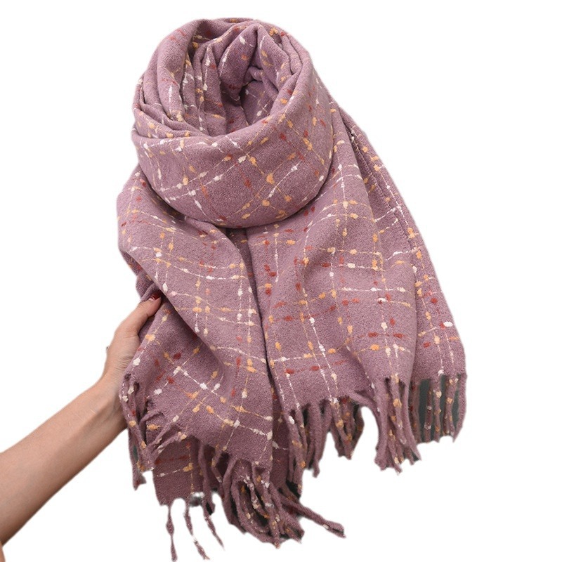 新しい暖かい冬のタッセルスカーフヒジャブ女性ドットチェック柄 - Cashmere Pashmina Wrap のレビューと価格