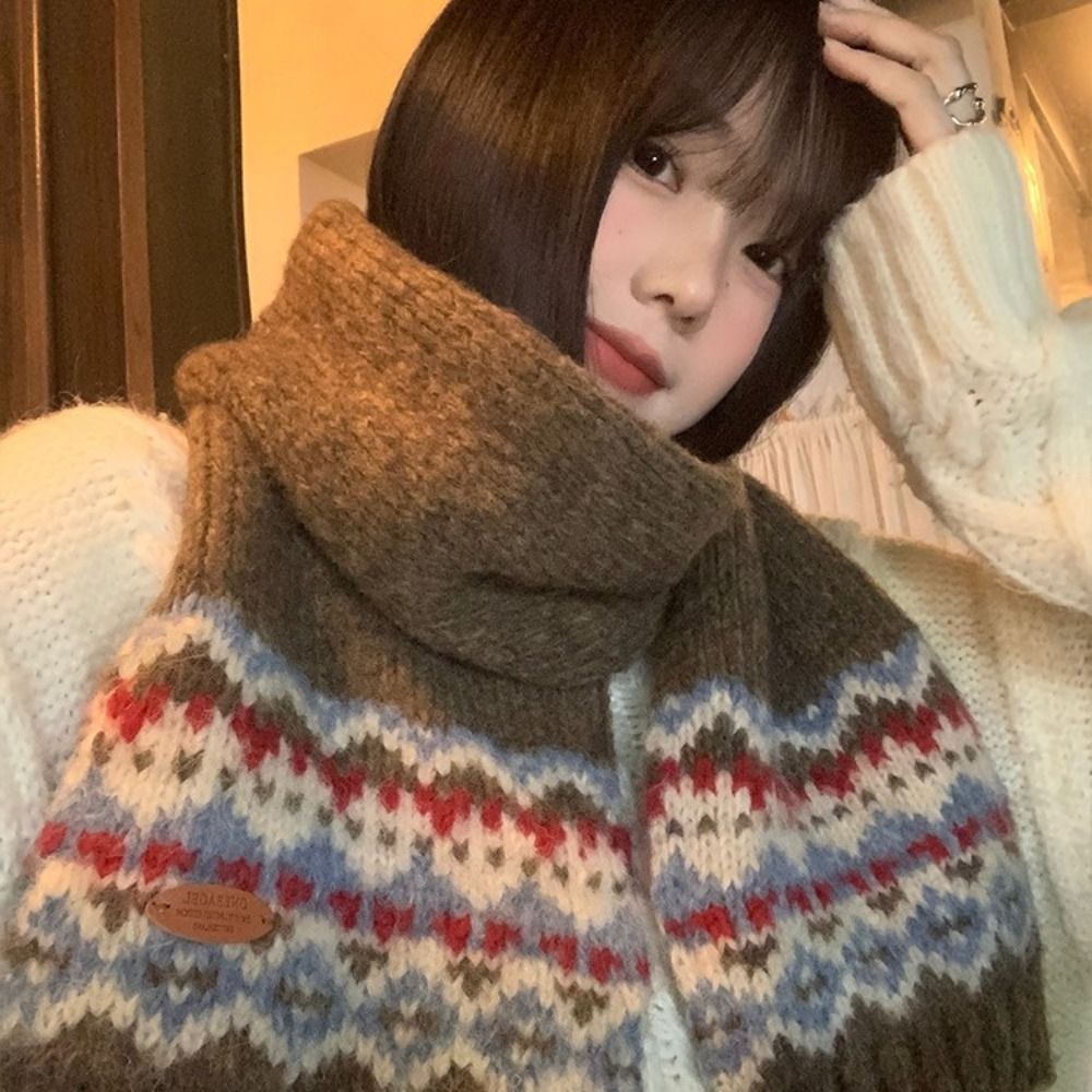 クラシックウールジャカードニットスカーフ厚手冬用カシミヤスカ - Wool Scarf Men のレビューと価格
