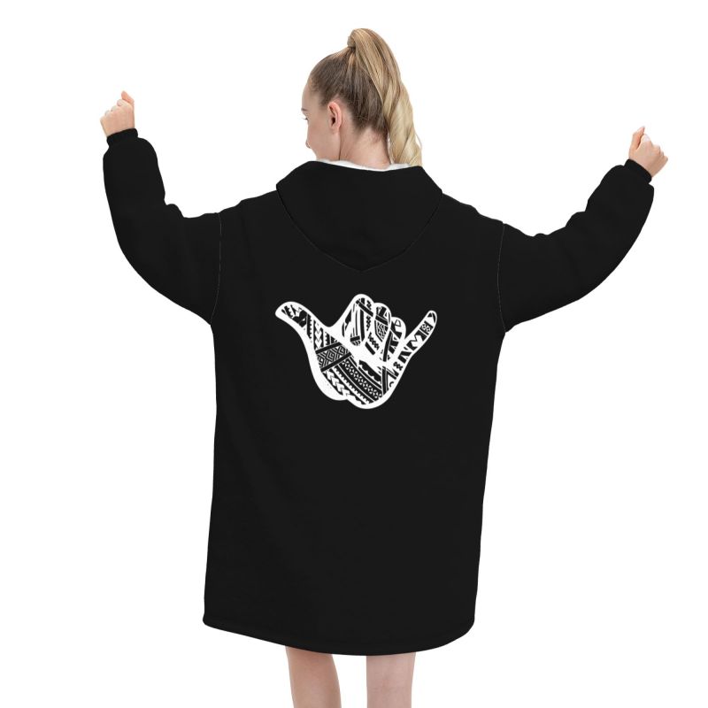 ポリネシアタトゥーシャカ部族柄ブランケットフーディー女性用ウ - Sherpa Hoodie Fleece のレビューと価格