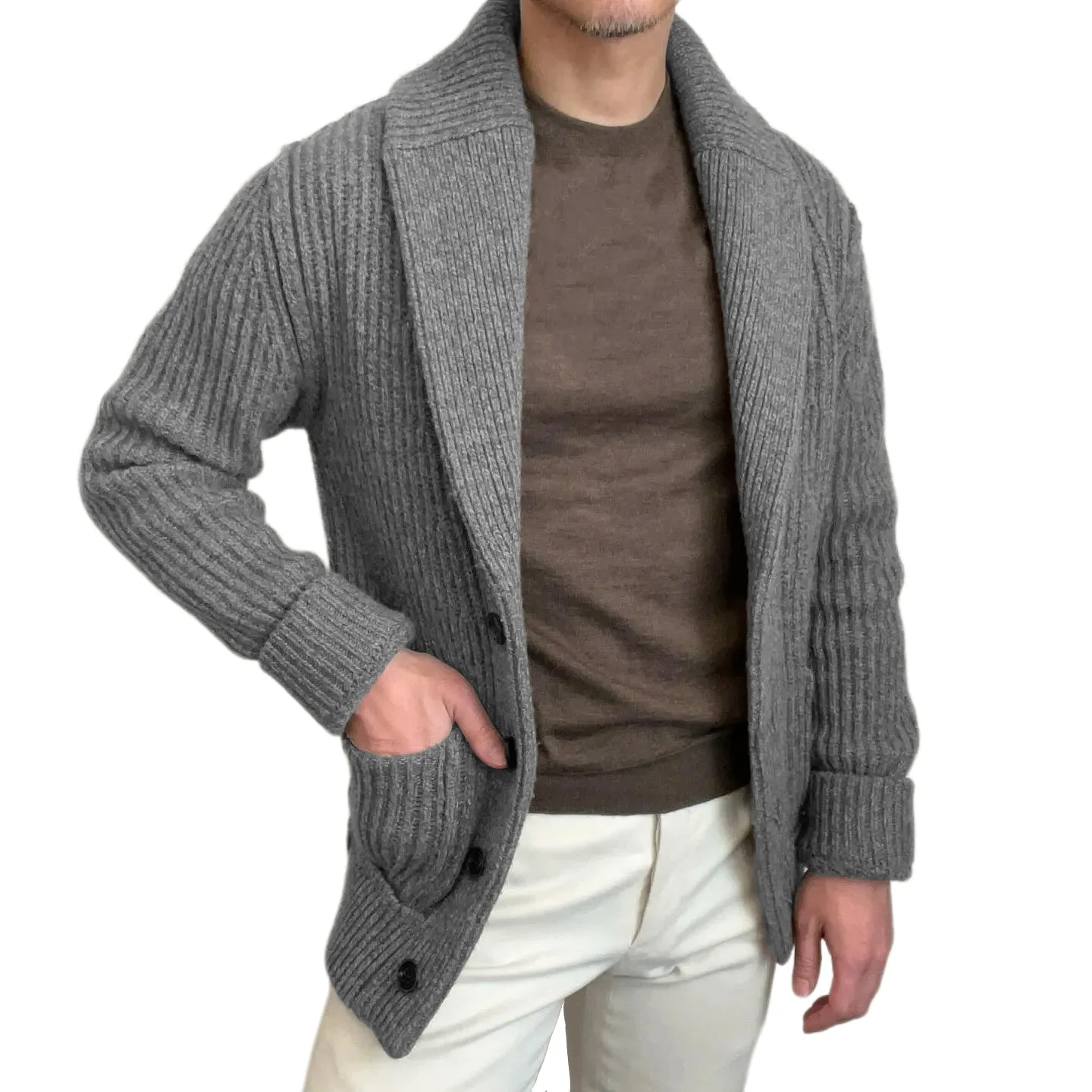 メンズセーターカーディガンラペル長袖レトロボタン開閉ニットコ - Down Jacket Packable のレビューと価格