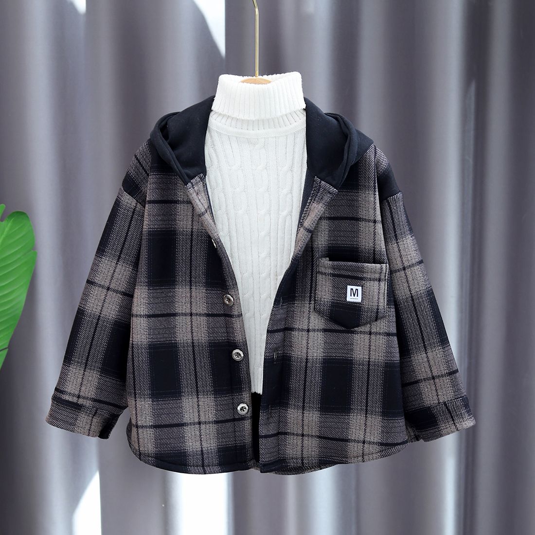2025年新作 男の子 秋冬 フリース裏地付き フード付き  - Flannel Shirt Lined のレビューと価格