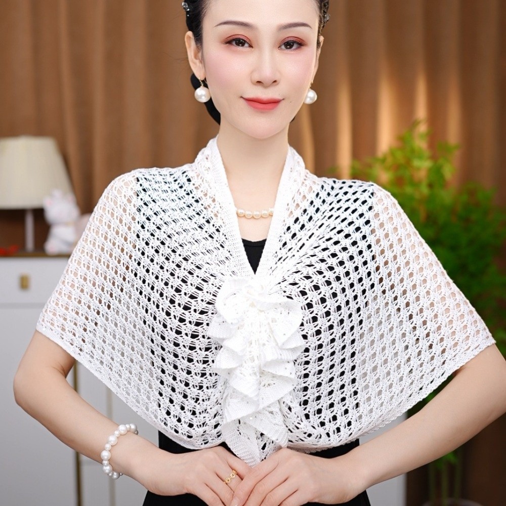 キラキラデザインの透かし彫りカーディガン、フロントバックルデ - Shawl Wrap Winter のレビューと価格