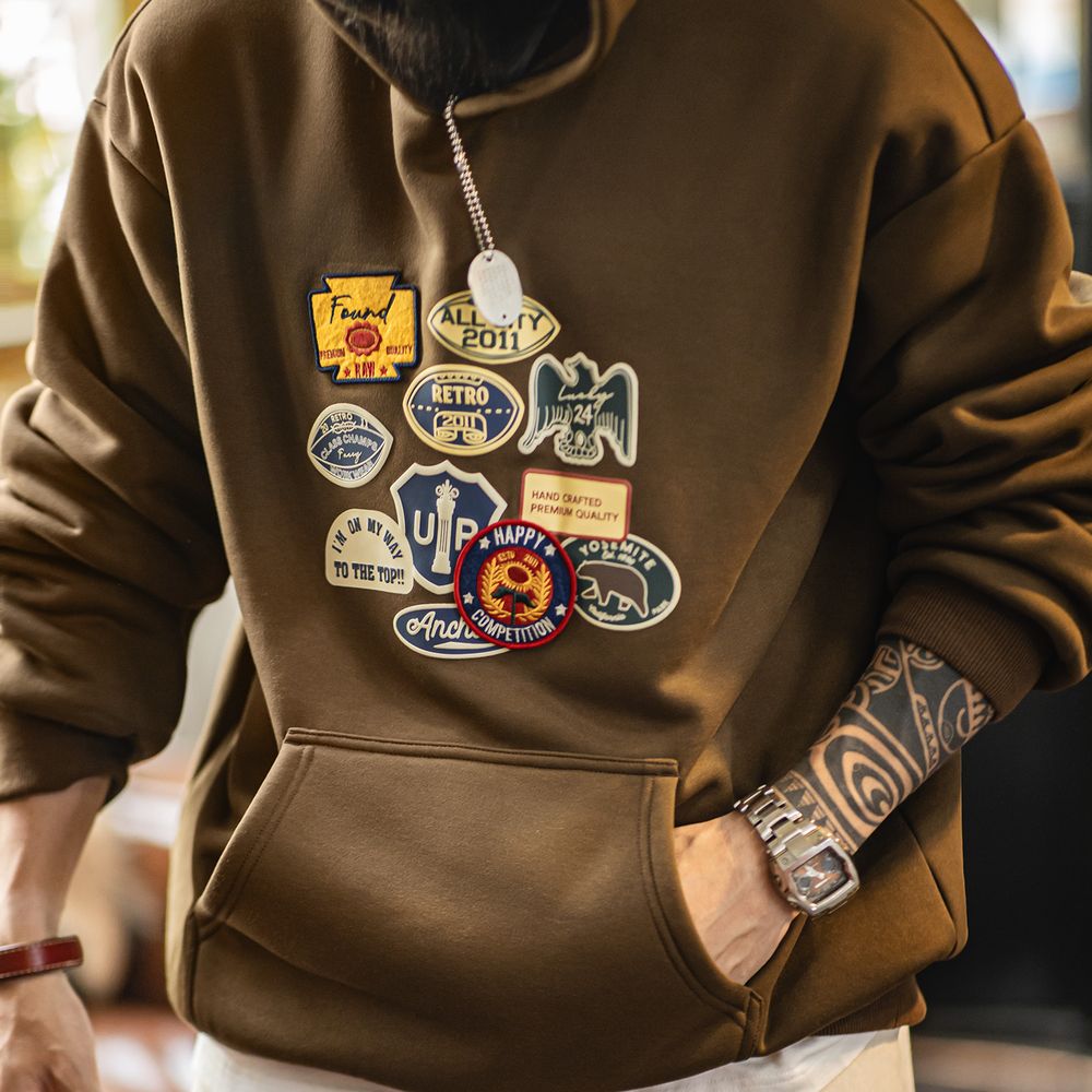 マデン ヴィンテージ メンズ 刺繍バッジ付きフーディー ブラ - Sherpa Hoodie Fleece のレビューと価格