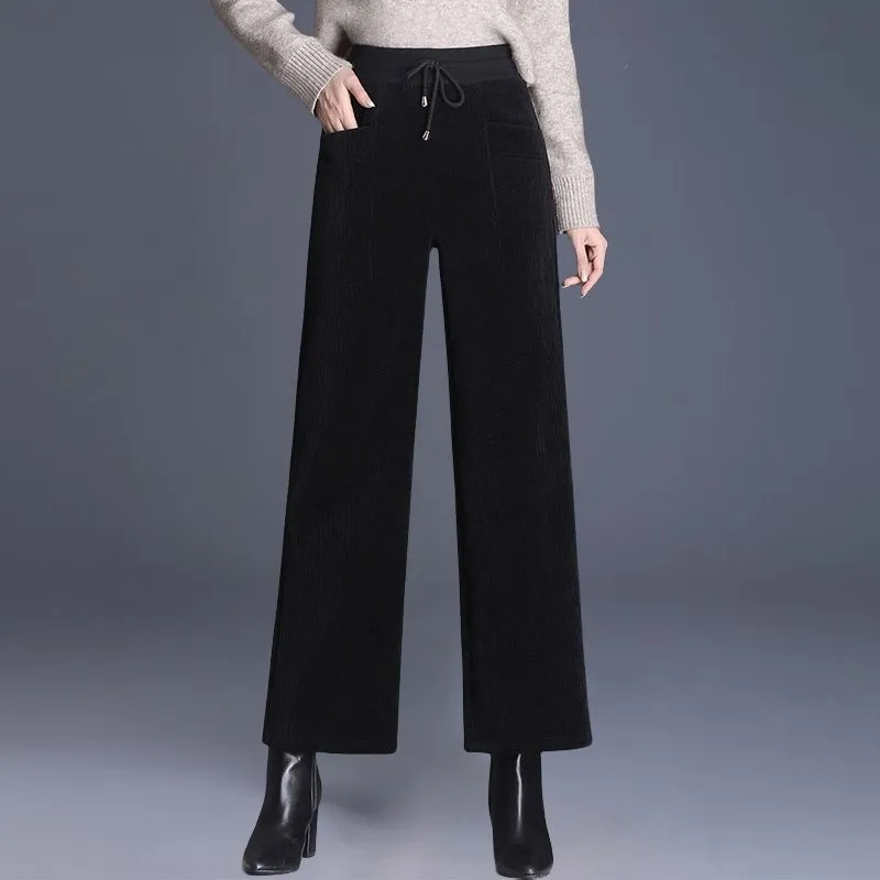 女性用ワイドレッグコーデュロイパンツ,伸縮性のあるハイウエス - Corduroy Pant Warm のレビューと価格