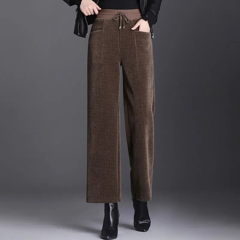 女性用ワイドレッグコーデュロイパンツ,伸縮性のあるハイウエス - Corduroy Pant Warm のレビューと価格