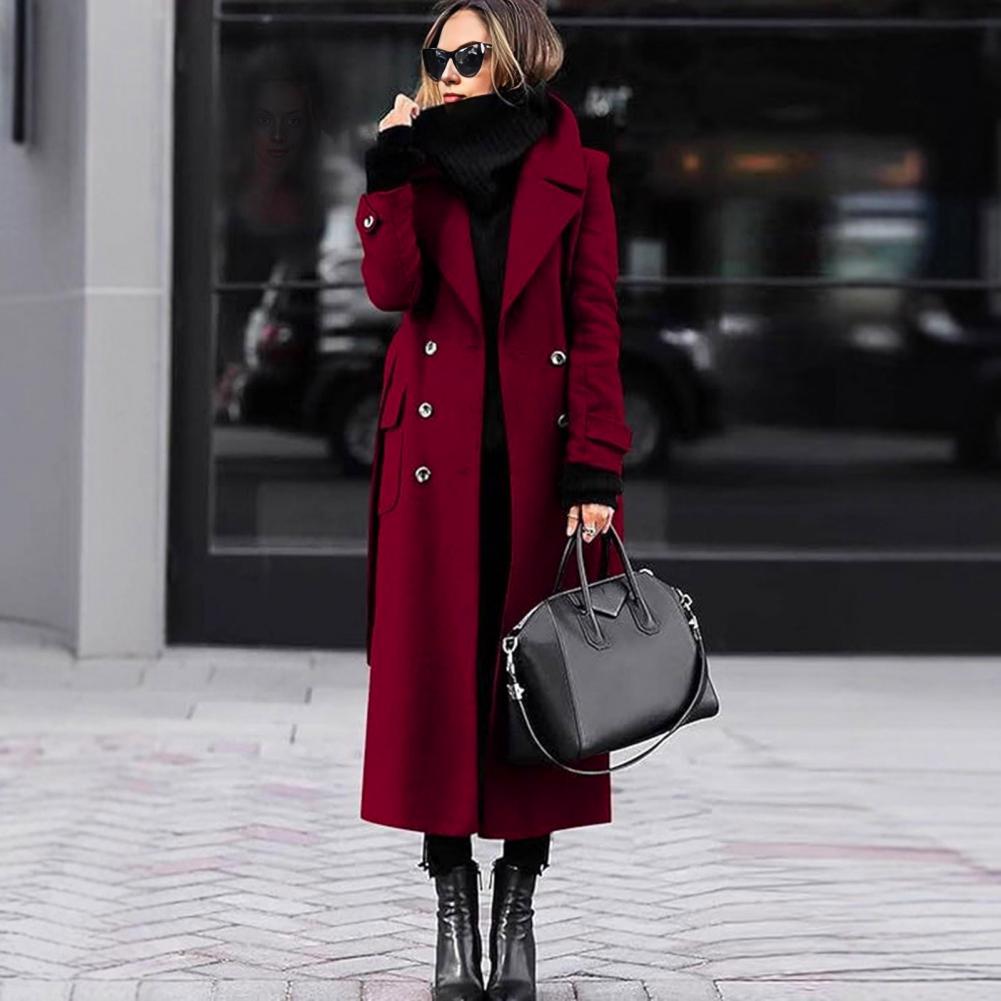 長袖コート レディースコート レディースダブルブレストトレン - Wool Coat Peacoat のレビューと価格
