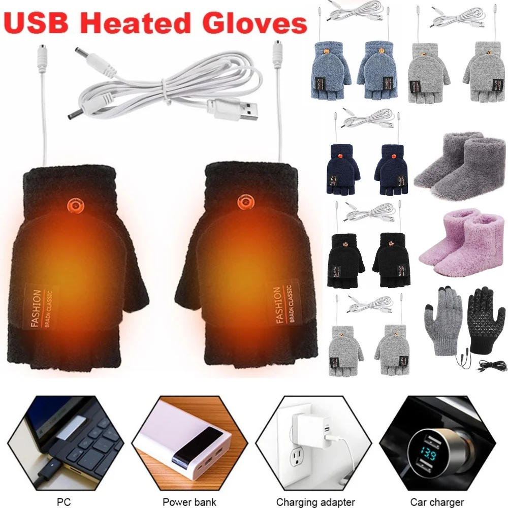 USB 電熱手袋冬屋外サーマルタッチスクリーンフルハーフフィ - Touch Screen Gloves のレビューと価格