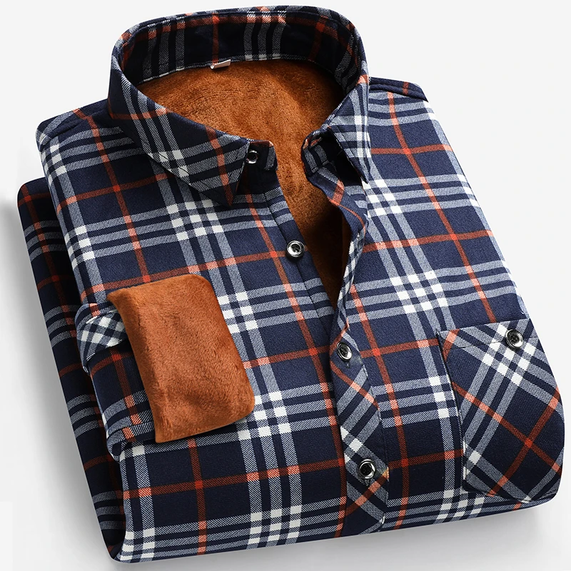秋と冬のメンズフリース裏地長袖シャツビジネスカジュアルファッ - Flannel Shirt Lined のレビューと価格