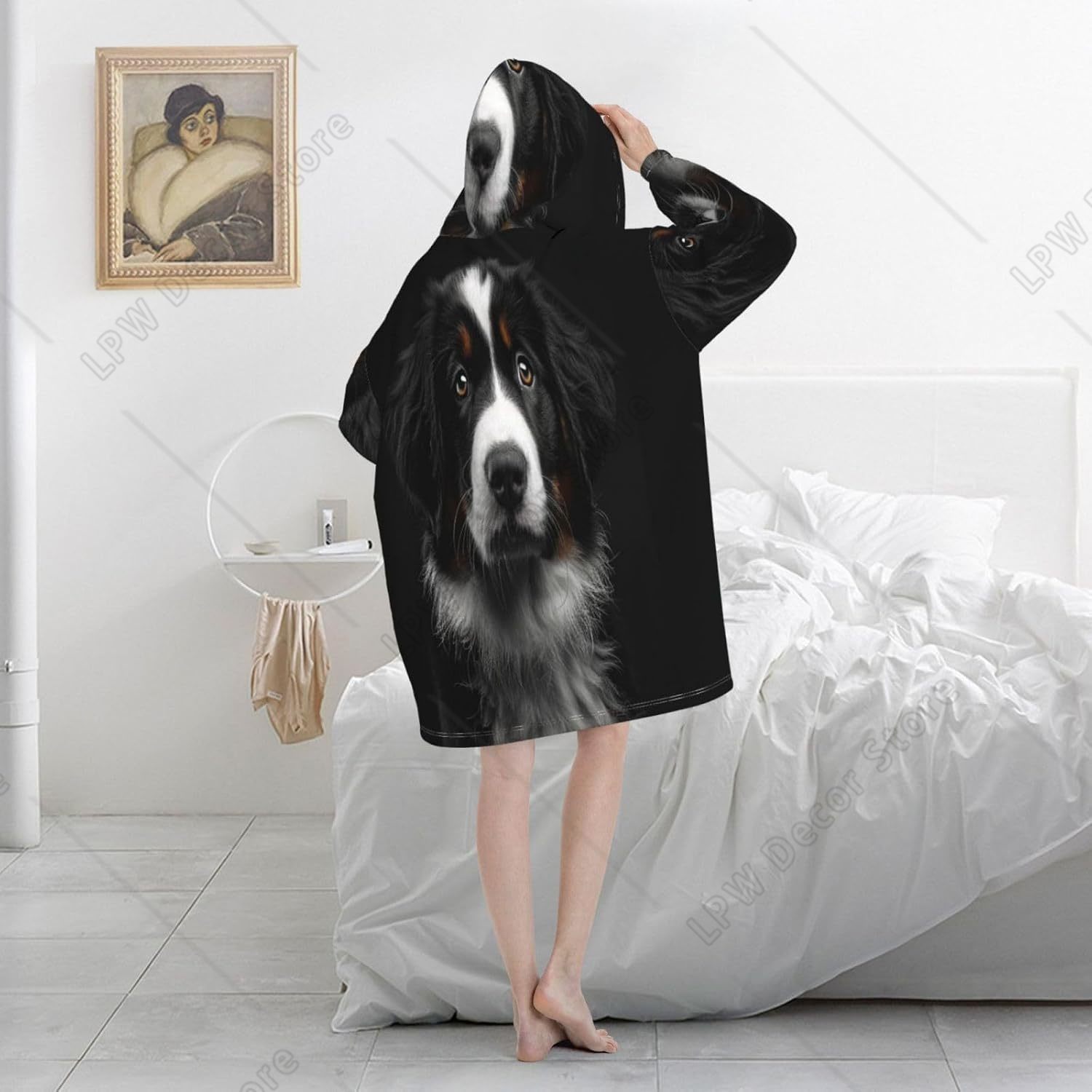 バーニーズマウンテンドッグ柄ウェアラブルブランケットフーディ - Sherpa Hoodie Fleece のレビューと価格