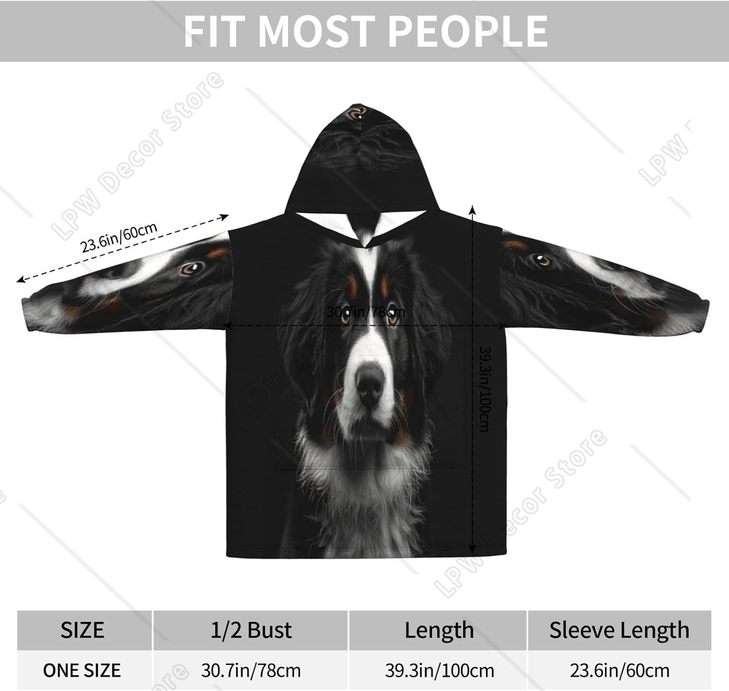 バーニーズマウンテンドッグ柄ウェアラブルブランケットフーディ - Sherpa Hoodie Fleece のレビューと価格