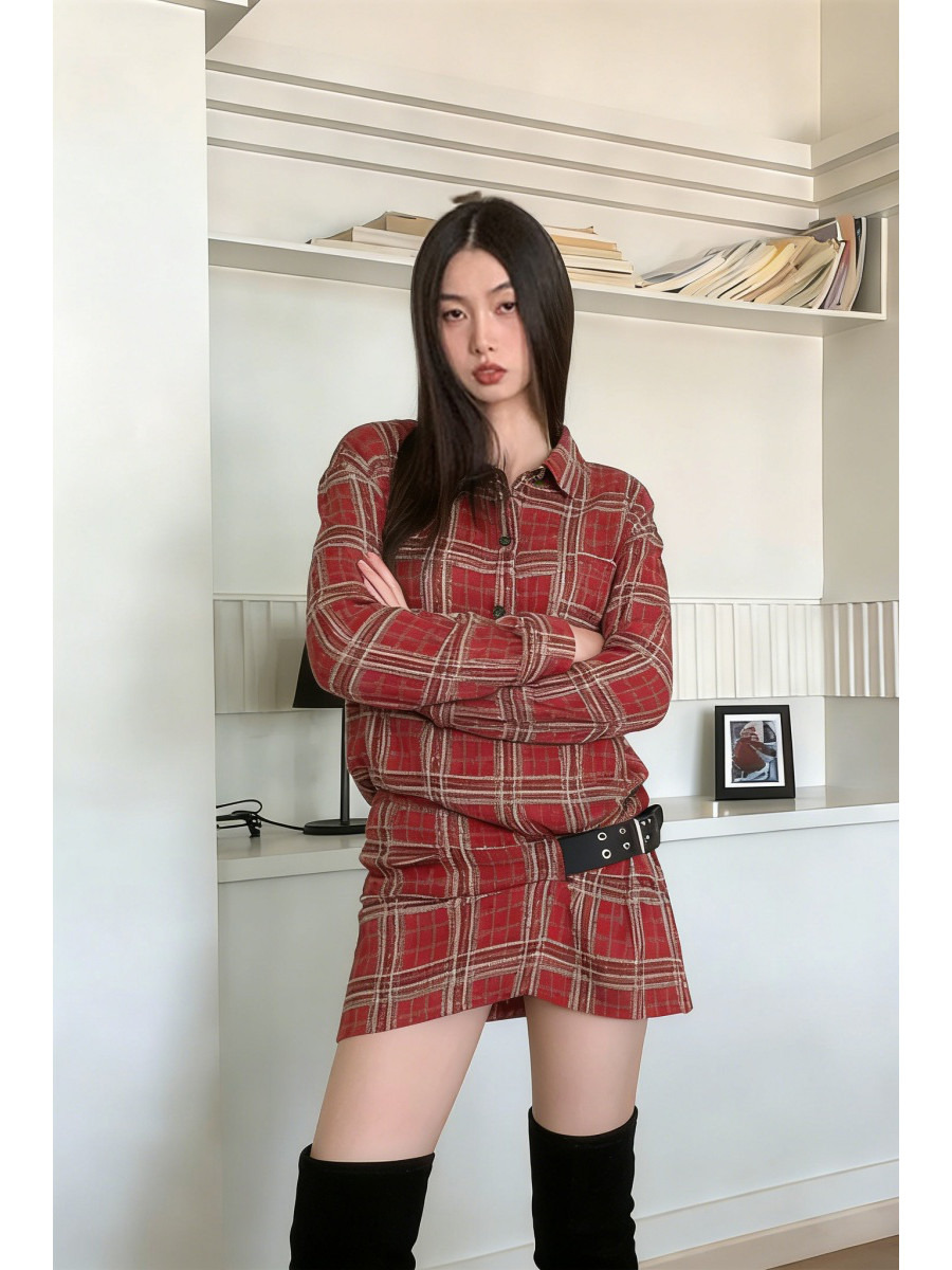 パンクチェック柄フランネルシャツワンピース ベルトバックル付 - Flannel Shirt Lined のレビューと価格