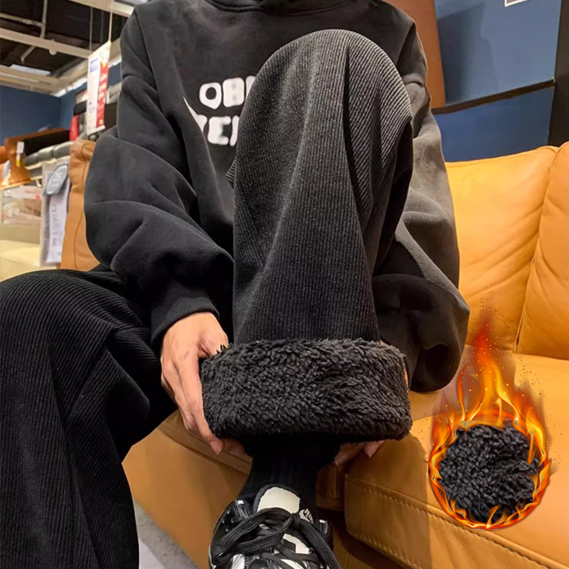 厚手のラムフリースメンズパンツ 冬用 ルーズフィット 韓国風 - Corduroy Pant Warm のレビューと価格