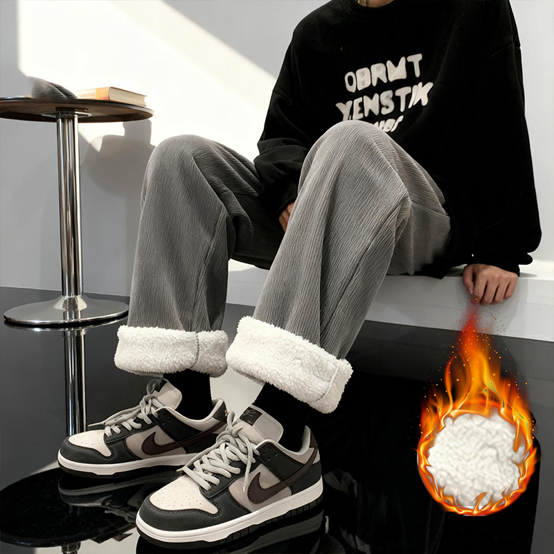 厚手のラムフリースメンズパンツ 冬用 ルーズフィット 韓国風 - Corduroy Pant Warm のレビューと価格