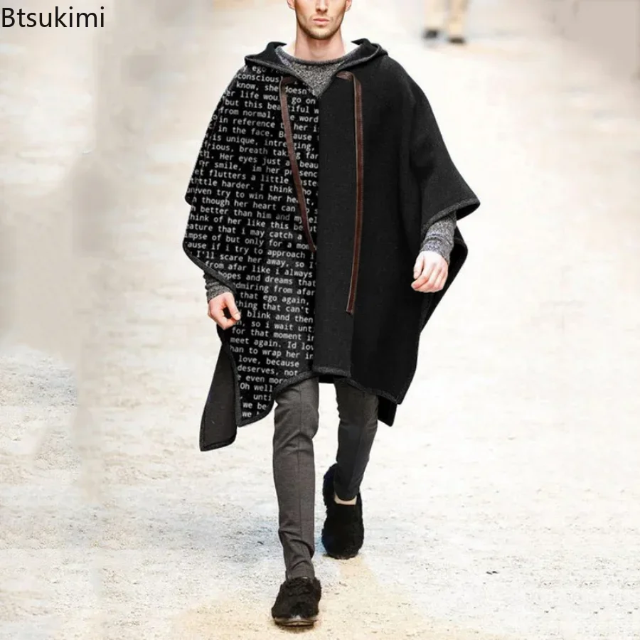 メンズウールポンチョ,フード付きコート,ショールジャケット, - Wool Scarf Men のレビューと価格