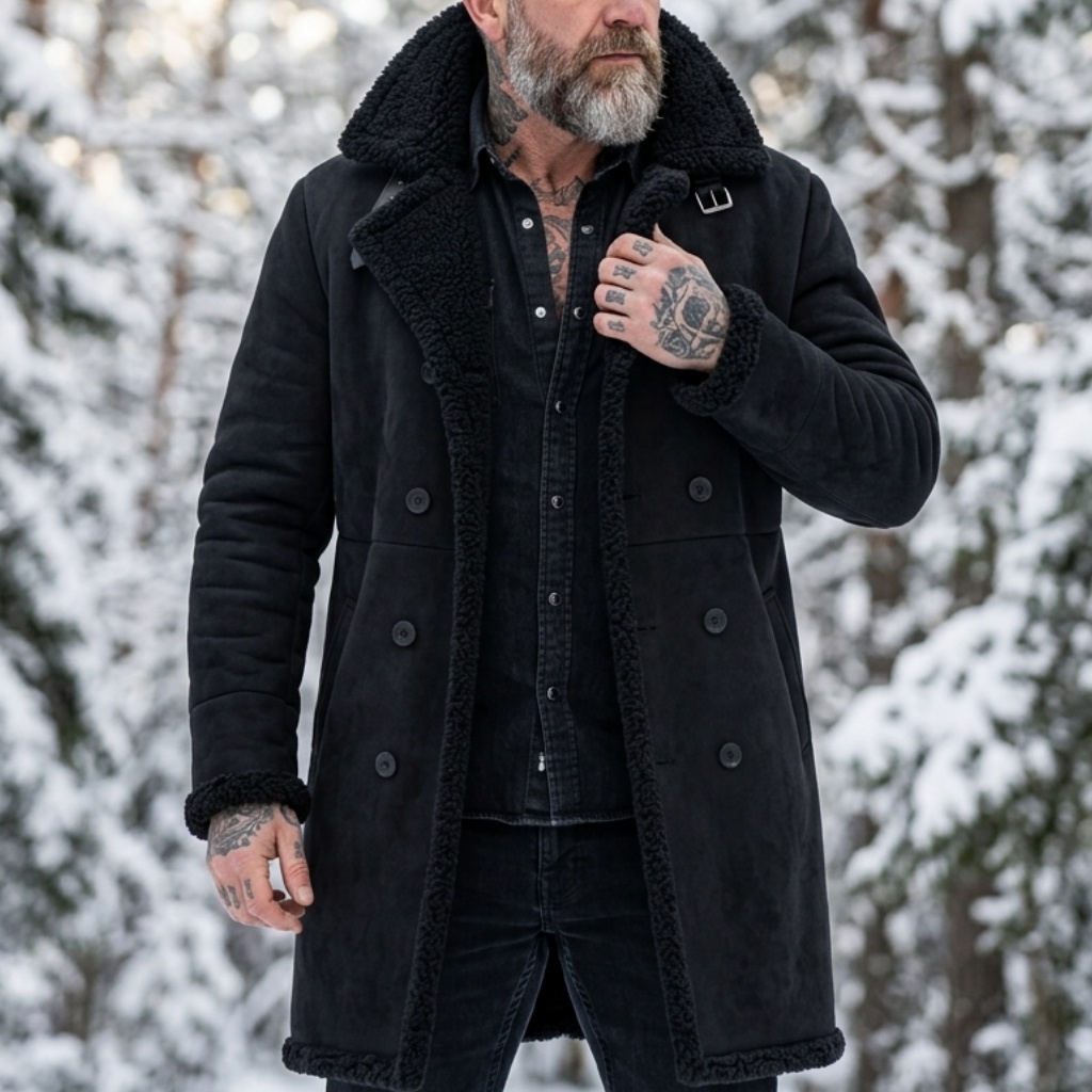 メンズフェイクスエードファー裏地付き冬用ジャケット防風ダブル - Down Jacket Packable のレビューと価格