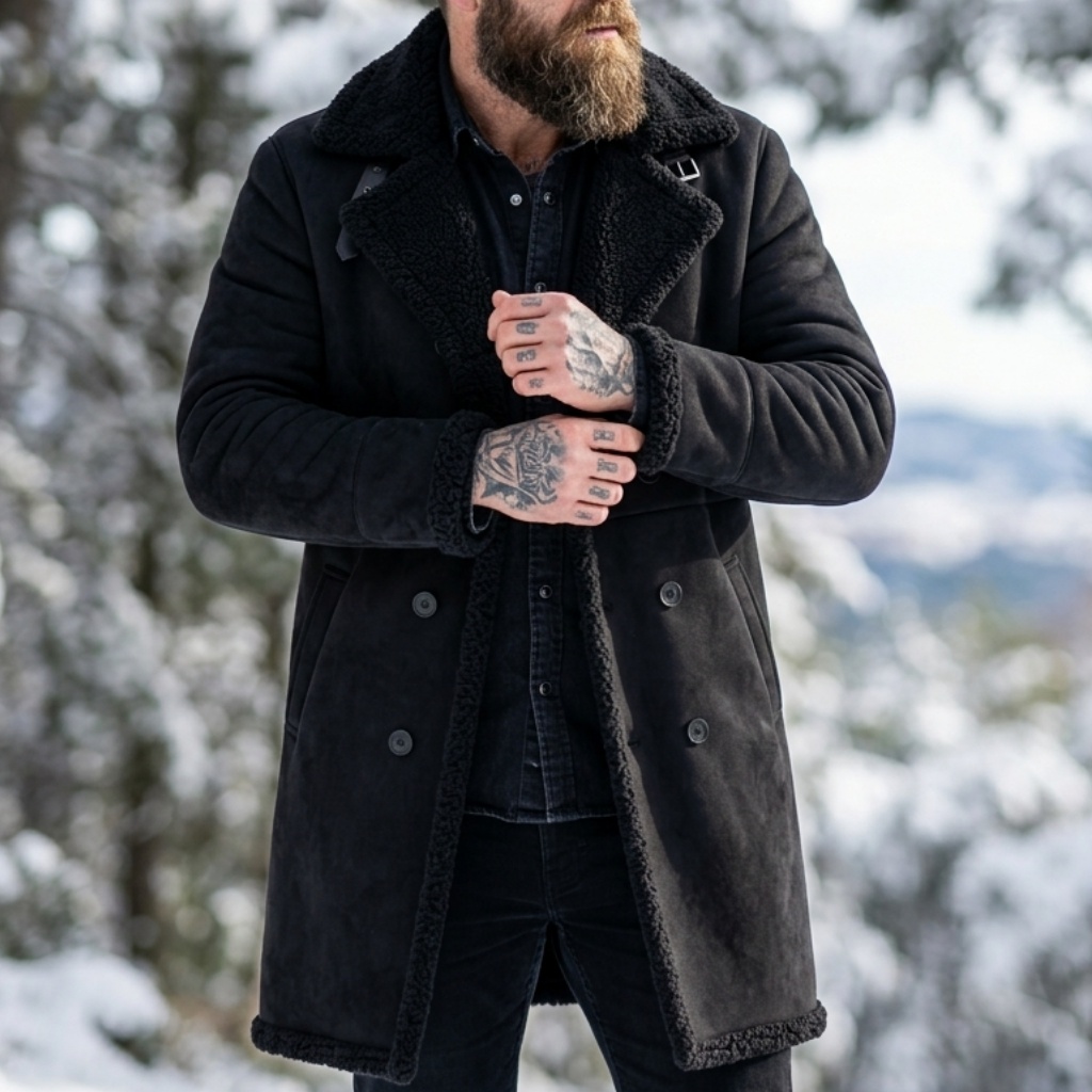 メンズフェイクスエードファー裏地付き冬用ジャケット防風ダブル - Down Jacket Packable のレビューと価格