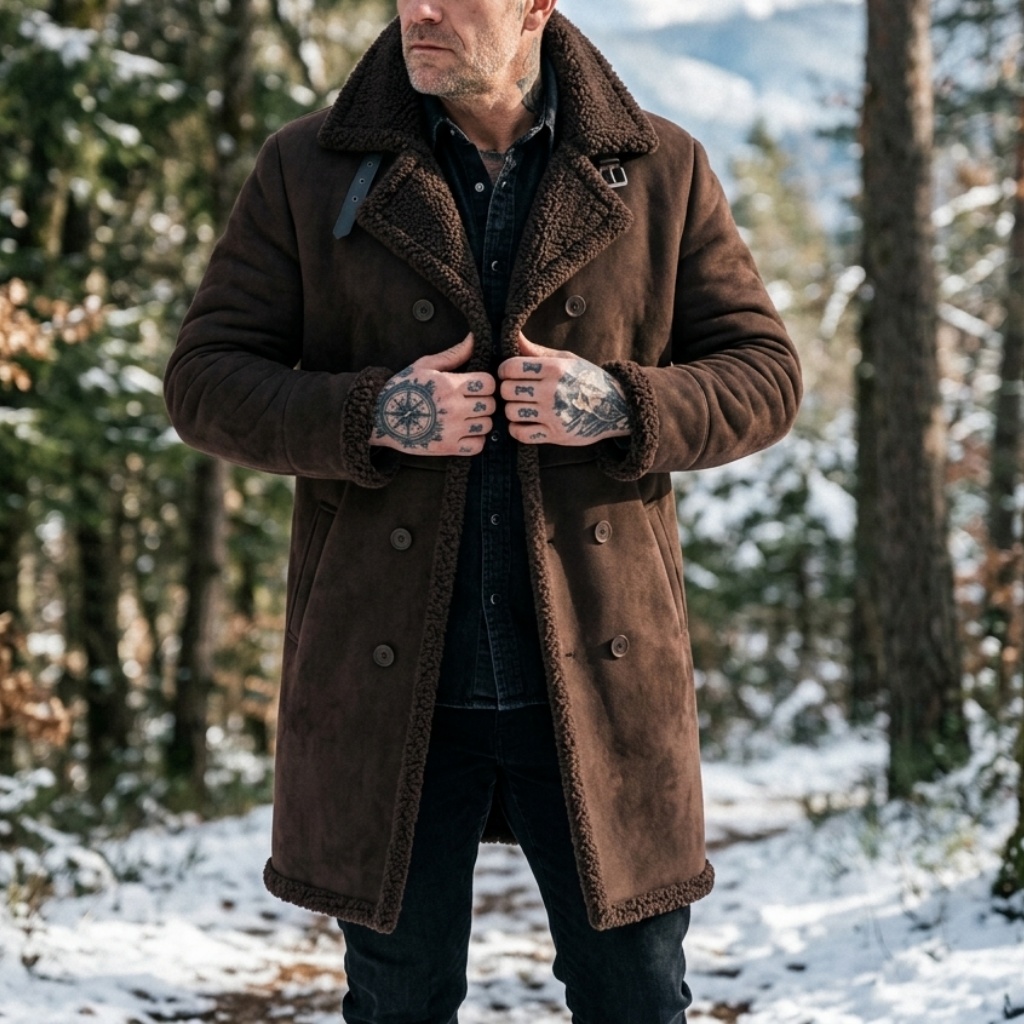 メンズフェイクスエードファー裏地付き冬用ジャケット防風ダブル - Down Jacket Packable のレビューと価格