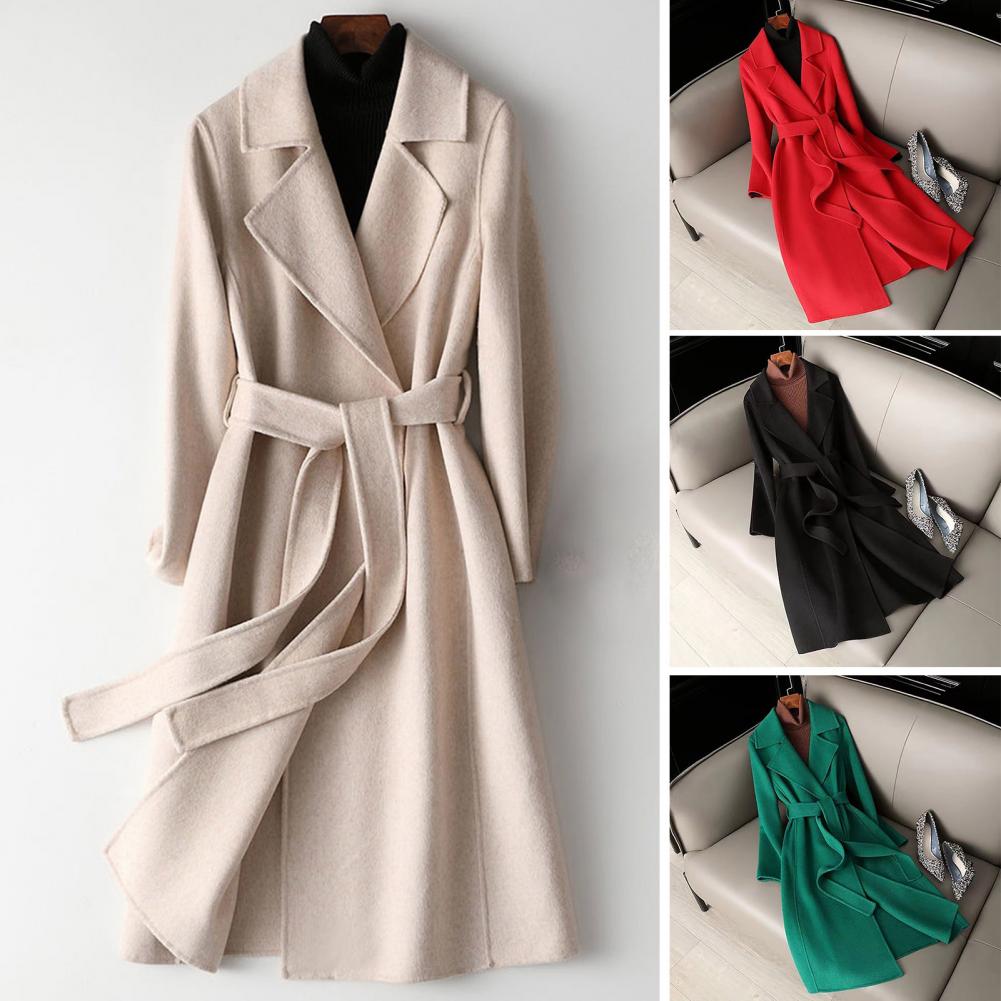 レディースウールコート、女性用ロングウールピーコート、ベルト - Wool Coat Peacoat のレビューと価格