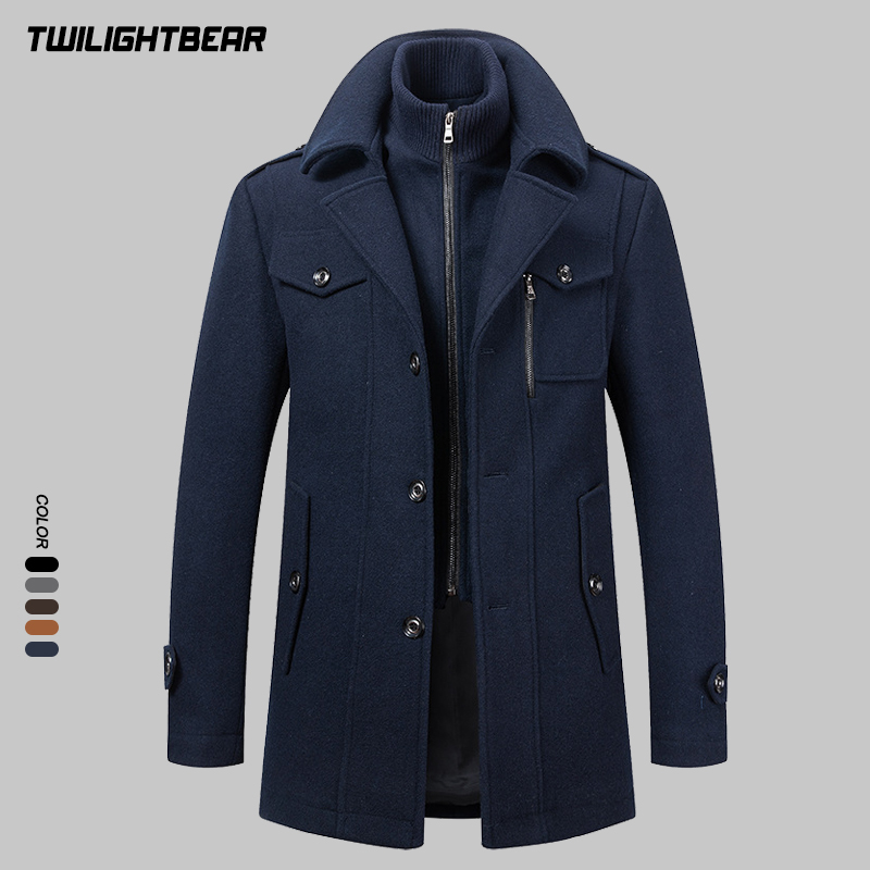 冬のメンズウールコート、オーバーサイズ、無地、ダブルカラー、 - Wool Coat Peacoat のレビューと価格