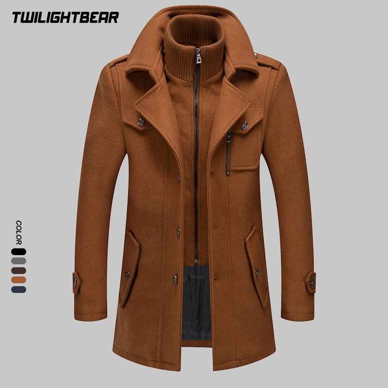 冬のメンズウールコート、オーバーサイズ、無地、ダブルカラー、 - Wool Coat Peacoat のレビューと価格